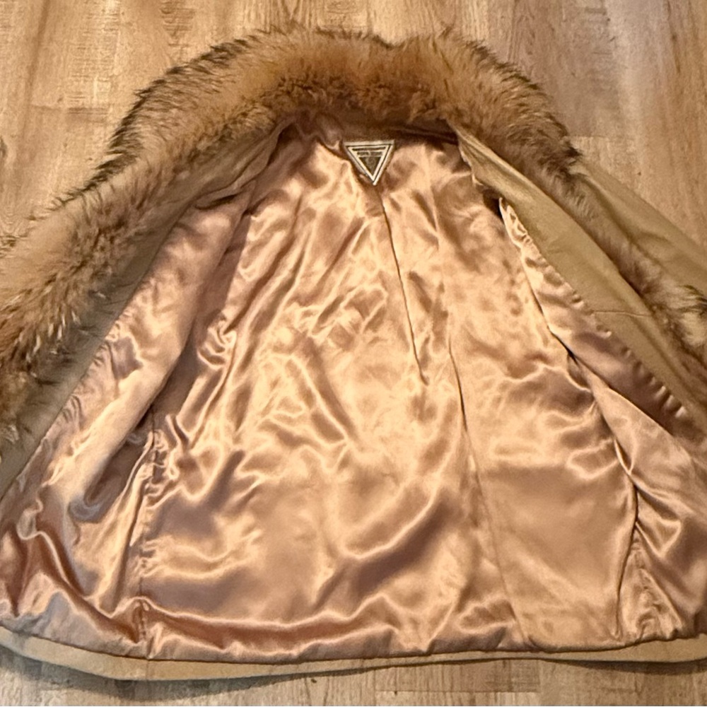 vintage 1980s Marvin Ri hard Tan Leather Jacket with Huge Fur Collar large - Picture 5 of 10